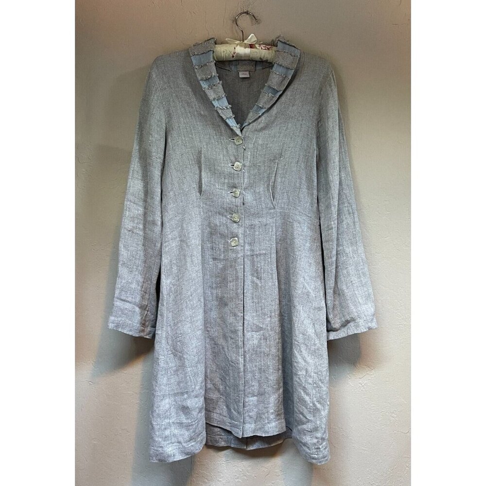 Ohm Womens Artisan Long Jacket Cardigan Small Shawl Collar Hemp Yak Down Gray